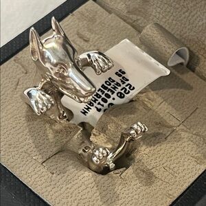 DOG FEVER 925 Silver - Vintage Sculpted Doberman Pinscher Ring Sz 6.5